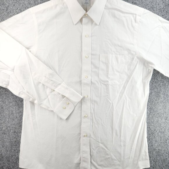 Brooks Brothers 16 34/35 Non-Iron All Cotton Point Slim White Long Sleeve Preppy - Picture 2 of 16